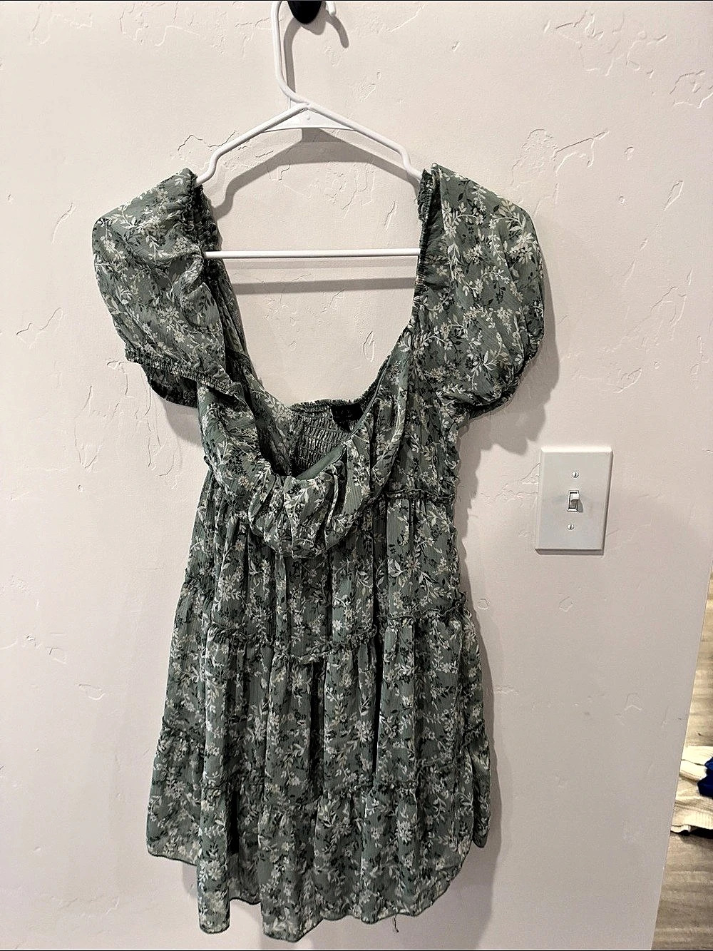 Rixxi Floral Puff Sleeve Mini Dress in Green